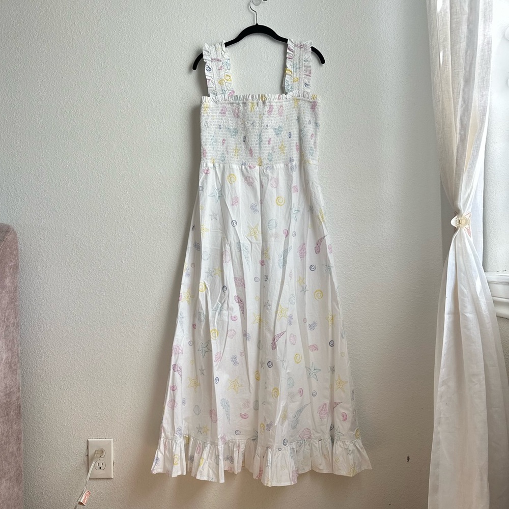 GANNI seashell printed cotton midi dress NWOT